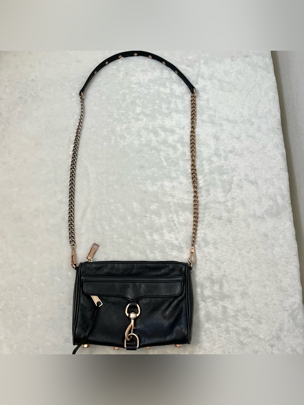 Rebecca Minkoff MAC Black Leather Crossbody Shoulder Bag Mini Chain Studded